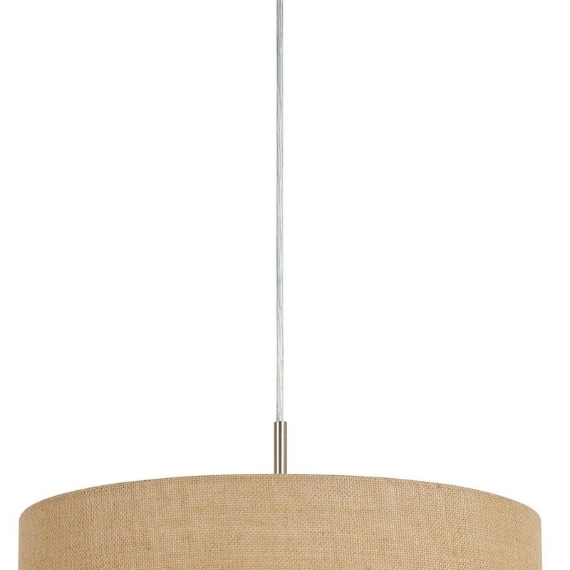 Metal Pendant Lighting with Fabric Circular Drum Shade and Cord, Beige - Benzara