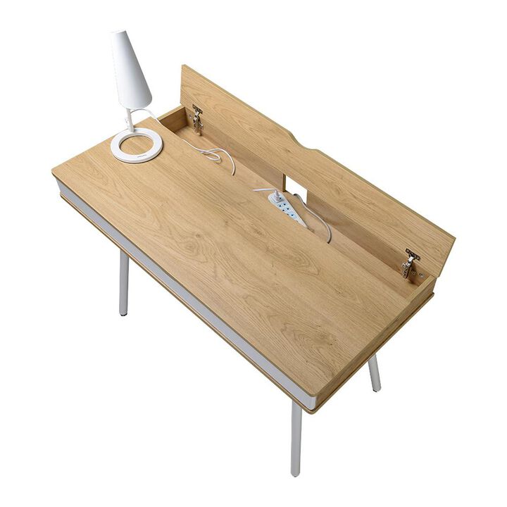 Modern Multi Storage Computer Desk with Storage. Color: Pine