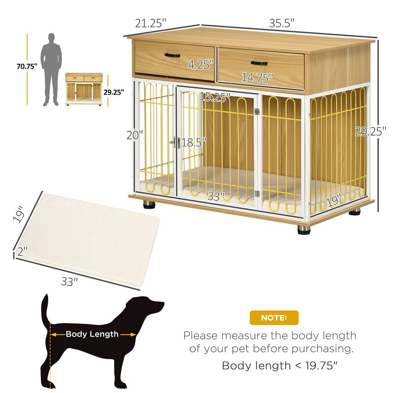 Oak Pet Furniture: Unique Dog Crate End Table with Drawers & Cushion