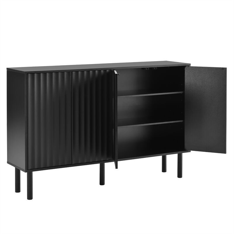 Mondawe Minimalist Shoe Cabinet, Sideboard Buffet Cabinet With Fluted Doors, Large 4-Door Storage Cabinet with Adjustable Shelves