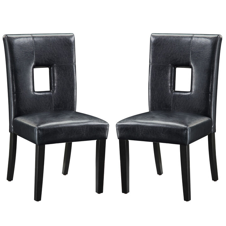 Contemporary Dining Side Chair with Upholstered Seat and Back, Black, Set of 2 - Benzara