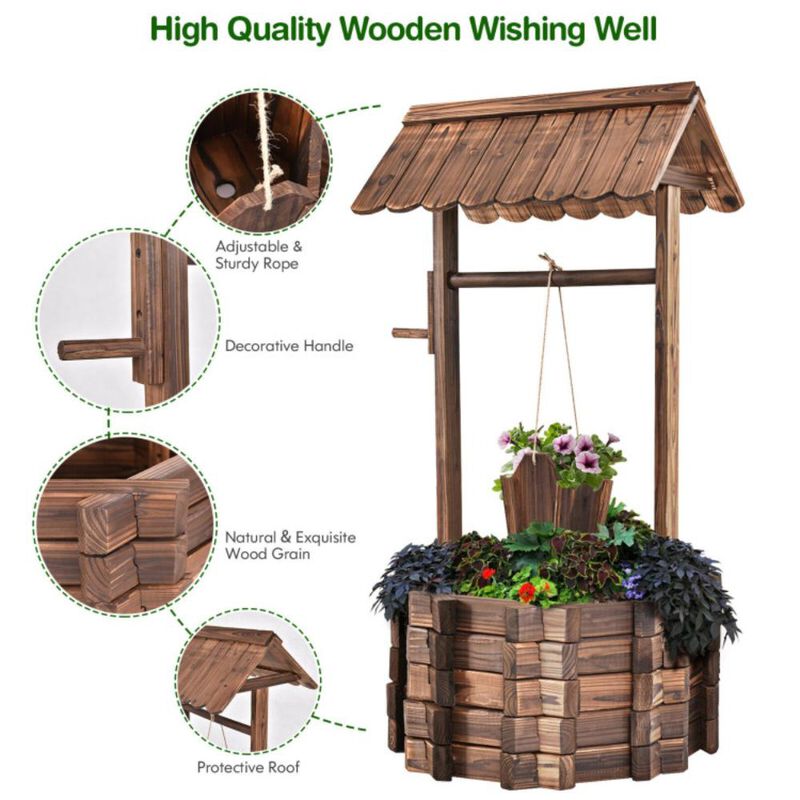 Hivvago Outdoor Wooden Wishing Well Planter Bucket