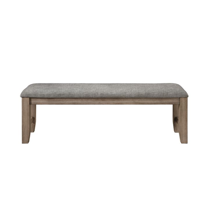 Harris Dining Bench, Gray Fabric, Brown Solid Rubberwood, 60 Inch - Benzara