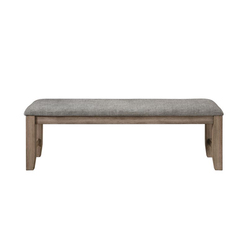 Harris Dining Bench, Gray Fabric, Brown Solid Rubberwood, 60 Inch - Benzara