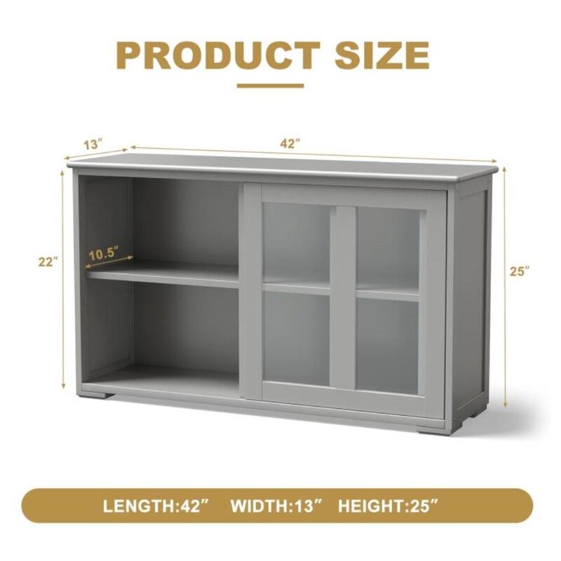 Hivvago Brown Wood Buffet Kitchen Dining Sideboard Storage Cabinet w/ Glass Sliding Door