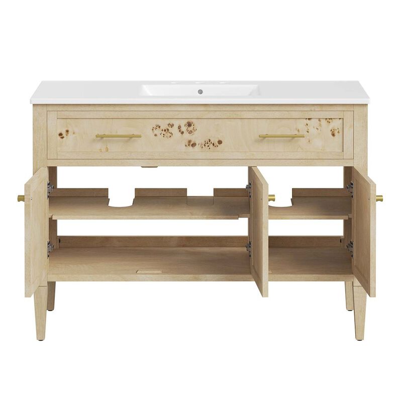 Modway Elysian 48" Wood Single Bathroom Vanity in White Burl with Ceramic Sink Basin image number 8
