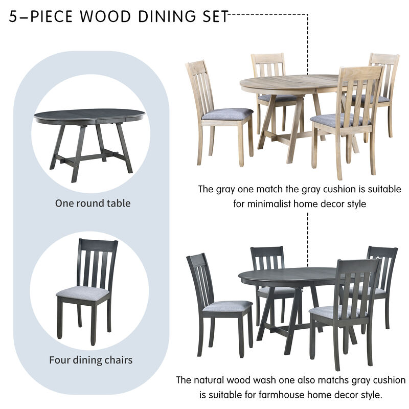 5-Piece Wood Dining Table Set