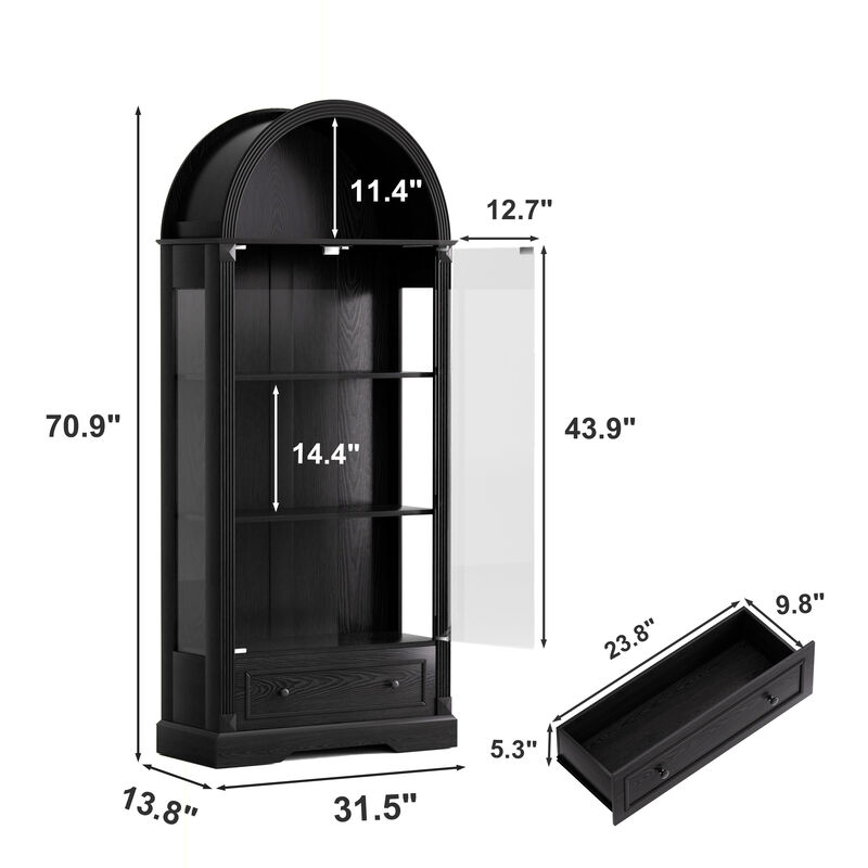 Kinhel 70.9" tall arched glass doors display cabinet image number 4