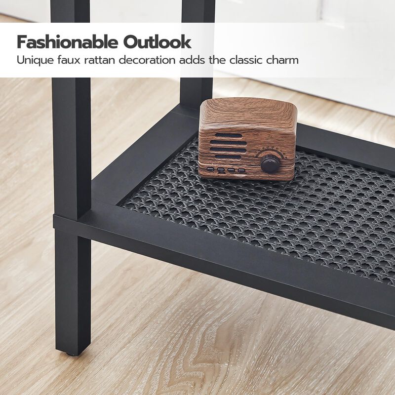 HOOBRO End Tables Set of 2, Side Table with 2-Tier Storage Shelves, Tall Nightstand with Faux Rattan Decoration, Sofa Table for