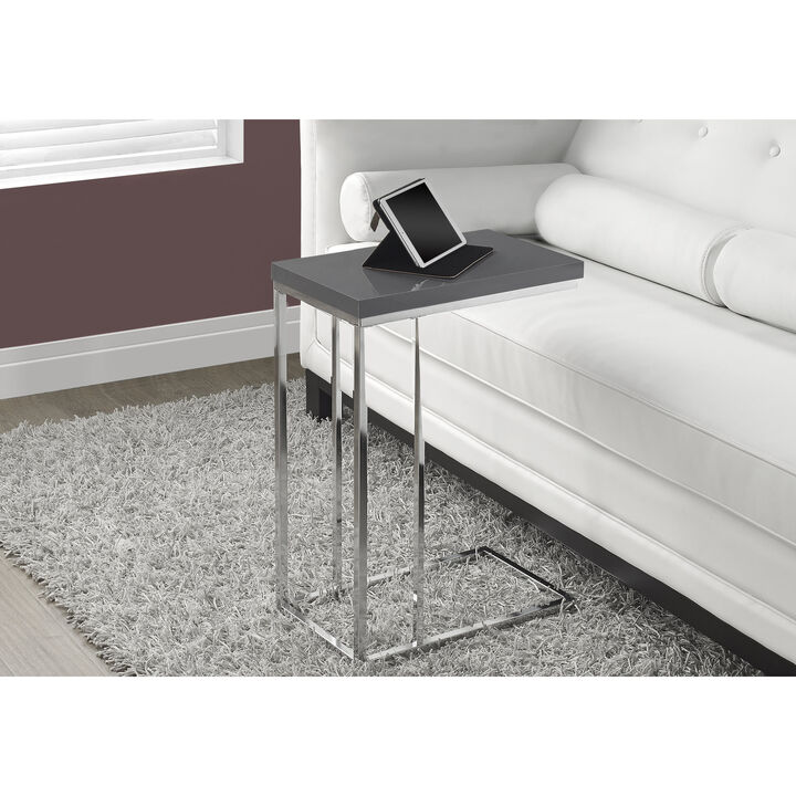 Monarch Specialties I 3030 Accent Table, C-shaped, End, Side, Snack, Living Room, Bedroom, Metal, Laminate, Glossy Grey, Chrome, Contemporary, Modern