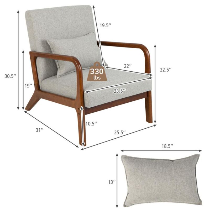 Hivvago Modern Accent Chair with Rubber Wood Frame and Lumbar Pillow