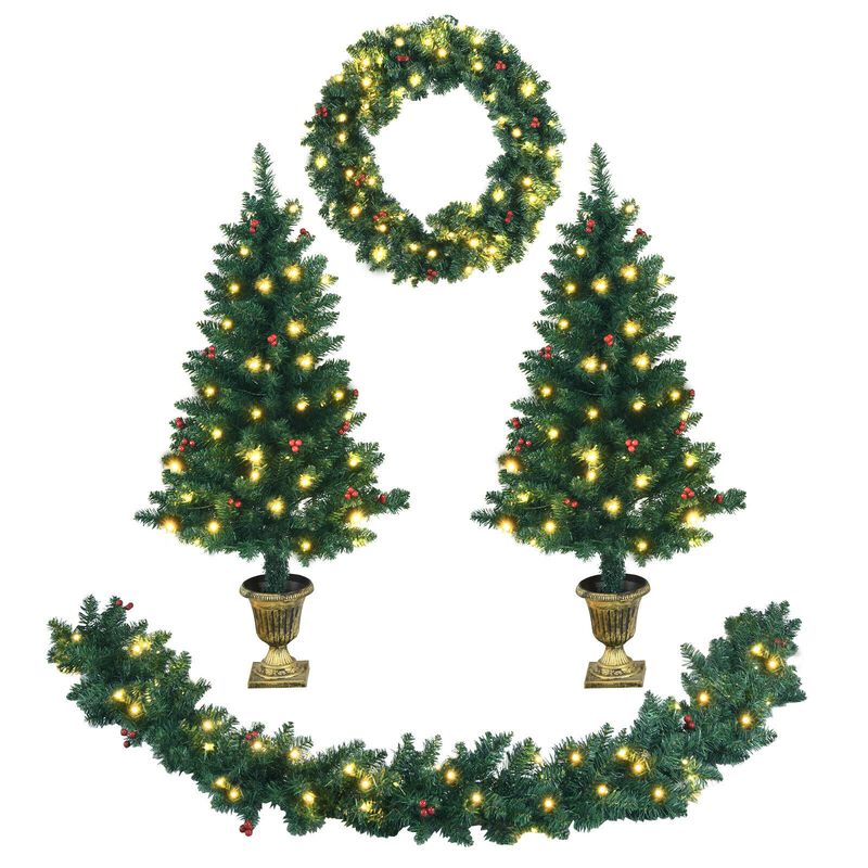 4 Pieces Christmas Decoration Set with Garland Wreath and Entrance Trees image number 0