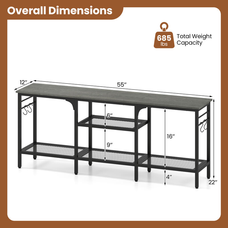 Modern TV Stand with Open Shelves and 4 Hooks Organizer image number 2