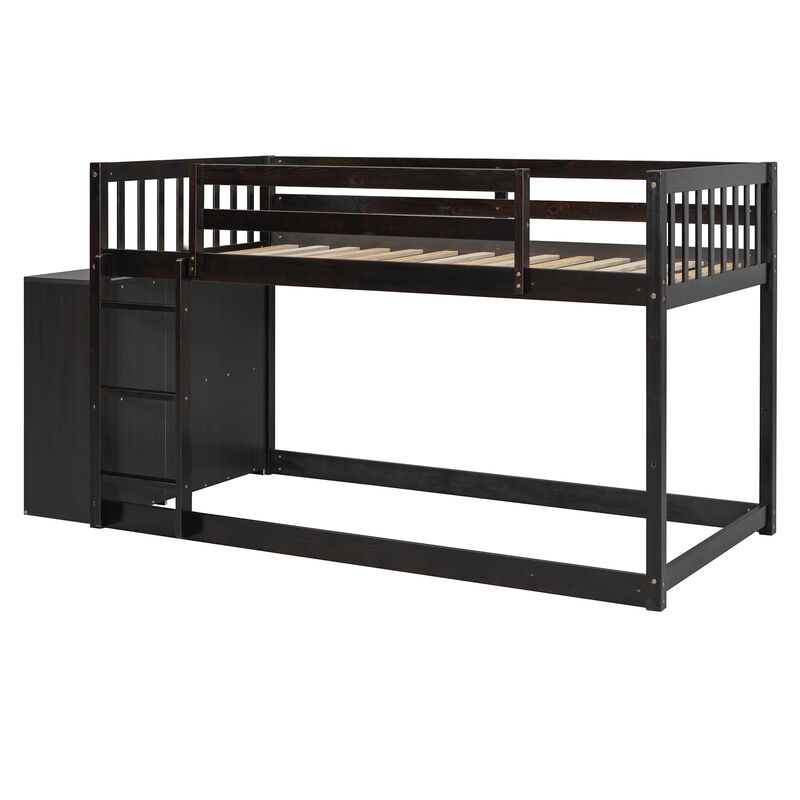 Whisen Twin over Twin Bunk Bed with 4 Drawers and 3 Shelves- Espresso