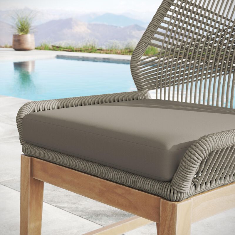 Modway Wellspring Outdoor Patio Teak Wood Counter Stool in Light Gray Greige - 24 Inch Patio Counter Height Stool with Cushion, Woven Seat and Teak Wood Legs image number 4
