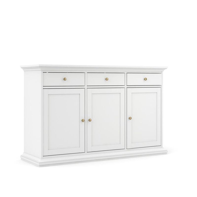 FurniFact White Buffet Cabinet - Modern Living Room Cabinet with Storage and Drawers