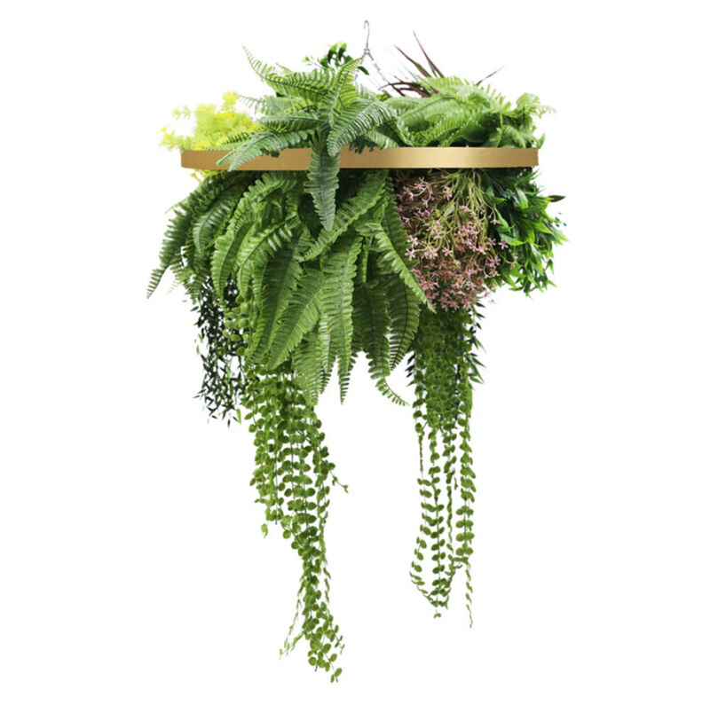 Gold Framed Roof Hanging Disc With Tropical Foliage Mix and Draping Stems 23.5" UV Resistant image number 0