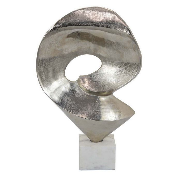 24 Inch Tabletop Home Decor Piece, Modern Art Sculpture, Chrome Metal - Benzara