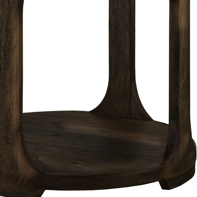 Eray Side End Table, 1 Shelf, Round Open Frame, Black Teak, 26 Inch