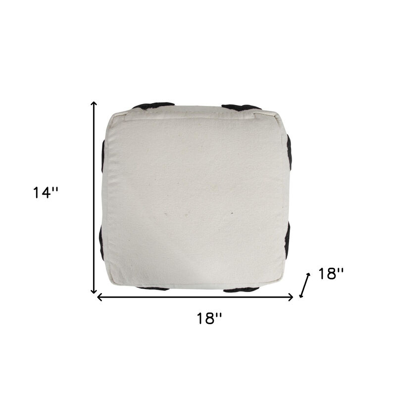 Hivvago 18 Inch White Cotton Geometric Pouf Ottoman