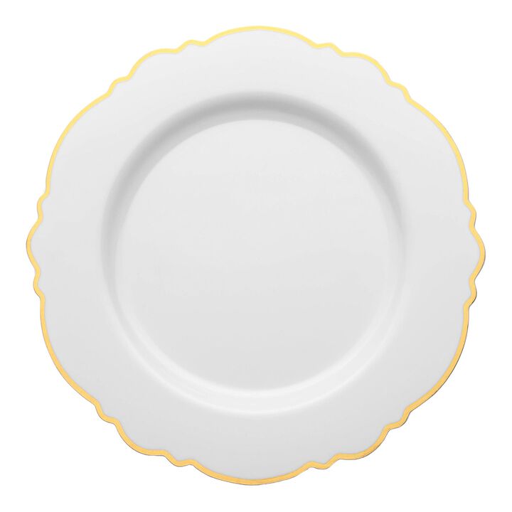 7.5" White with Gold Rim Round Blossom Plastic Salad Plates (120 Plates)