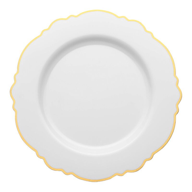 7.5" White with Gold Rim Round Blossom Plastic Salad Plates (120 Plates) image number 0