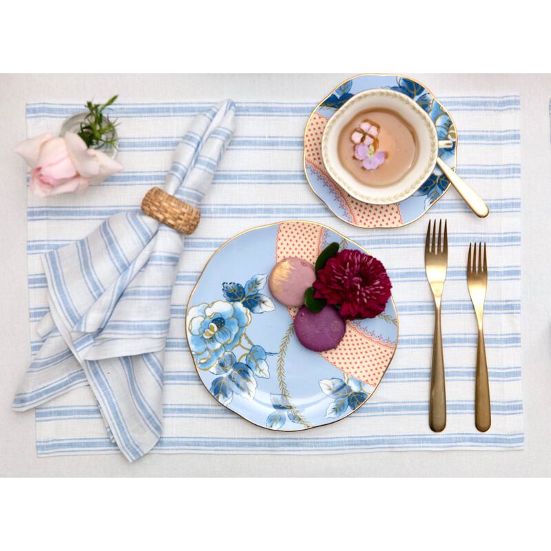 Solino Home Capri Ticking Stripe 100% Linen Placemats &ndash; Set of 4, 14 x 19 in, Machine Washable, Holiday and Everyday Dining