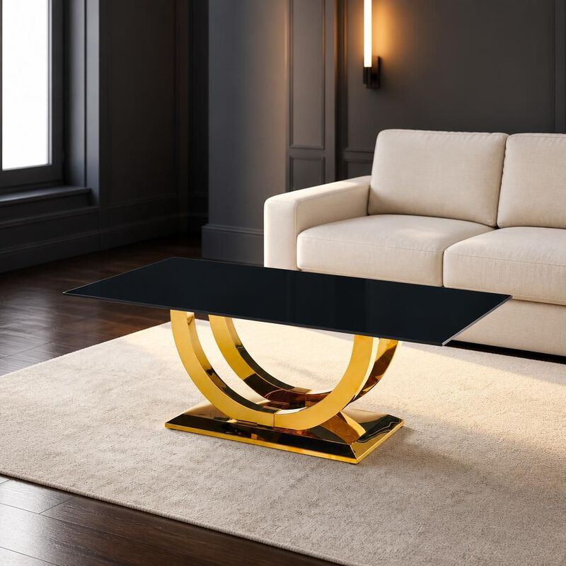 GOODSILO 50.4 Inch Modern Rectangular Coffee Table with Marble Pattern Tabletop and Silver Stainless Steel Base for Living Room image number 2