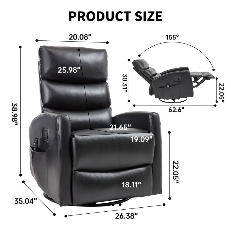 Faux Leather Manual Recliner Chair Swivel Rocker Recliner with Heat & Massage image number 2