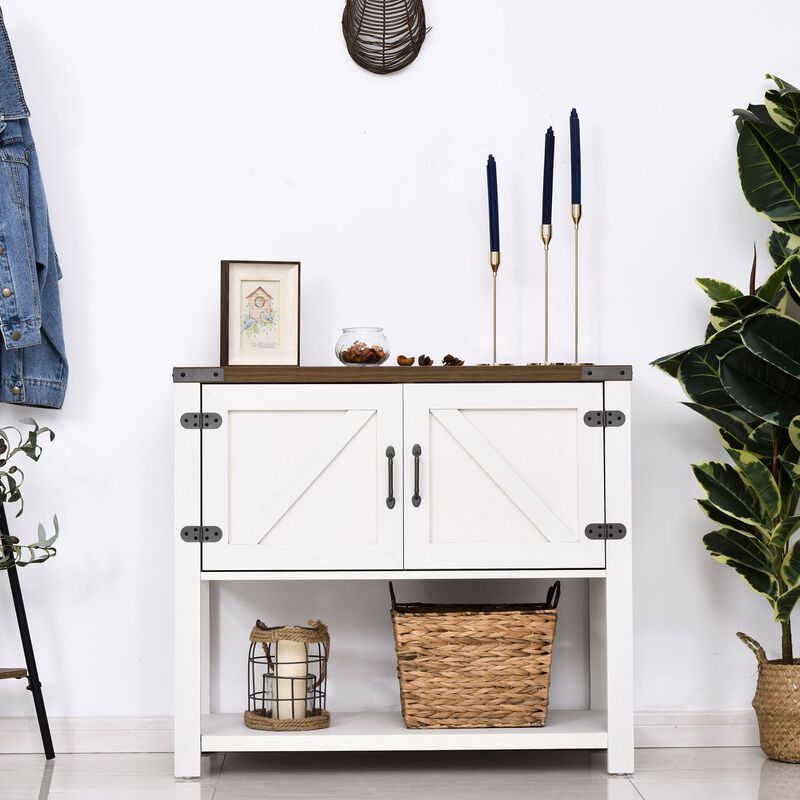 White Kitchen Cupboard: 2-Door Freestanding Cabinet with Bottom Shelf