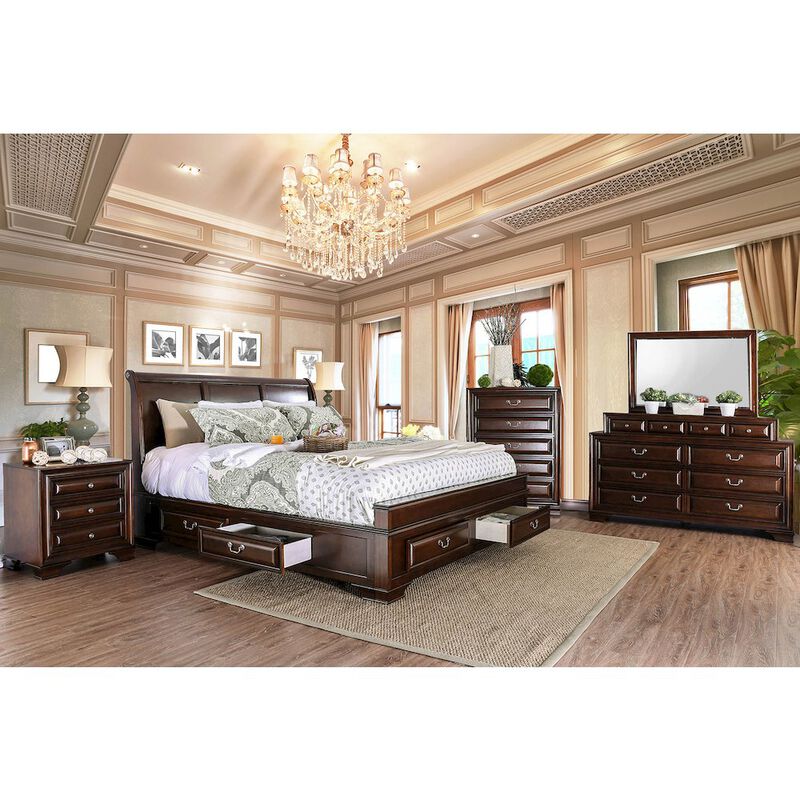 Simple Relax King Size Storage Bed in Brown Cherry Finish image number 1