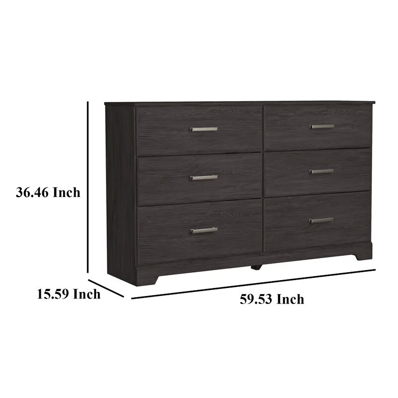 Cyme 60 In Wide Dresser, 6 Drawer, Modern Dark Charcoal Brown Laminate - Benzara