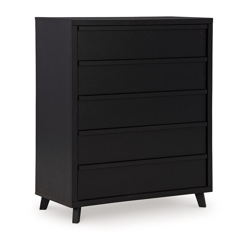 Danzi Tall Dresser Chest, 5 Storage Drawers, Modern Black Laminate - Benzara