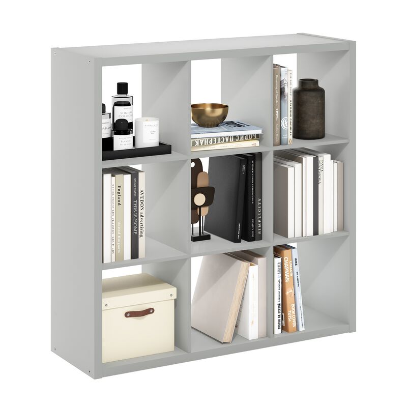 Furinno Cubicle Open Back Decorative Cube Storage Organizer, 9-Cube, Light Grey