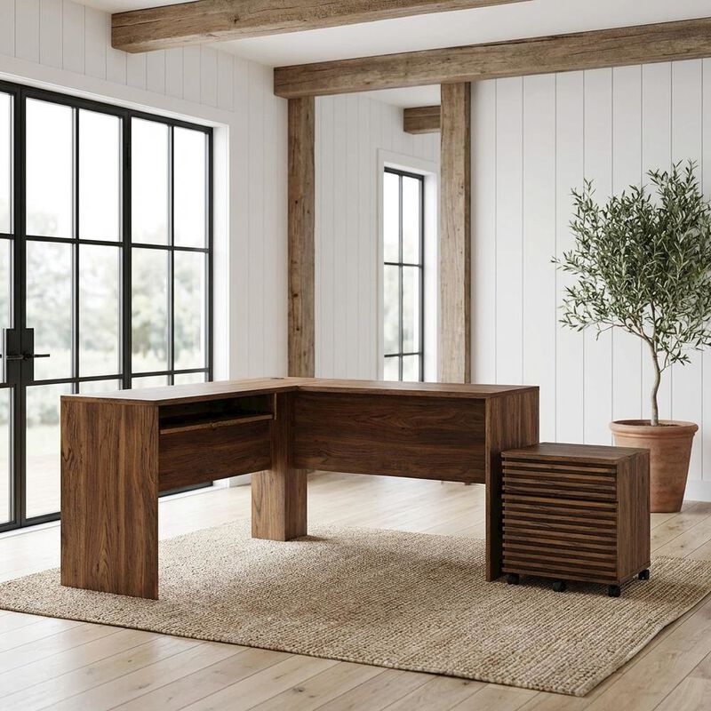 Wood Office Desk And File Cabinet Set With Modern Design And Durable Build image number 3