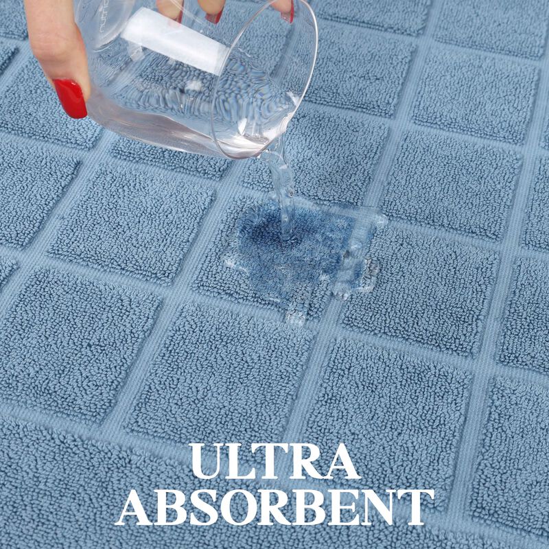 Washable Cotton Checkered Bath Rug Set of 2 for Bathrooms image number 3