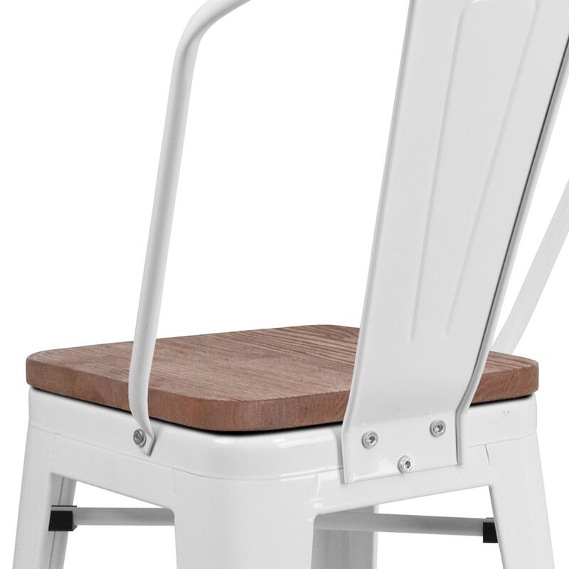 Flash Furniture 24" High White Metal Counter Height Stool with Back and Wood Seat image number 7