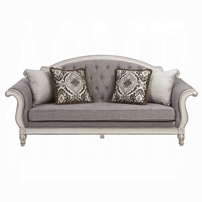Fil Classic Sofa with 4 Pillow, Button Tufting, Antique White Trim 88 Inch image number 2