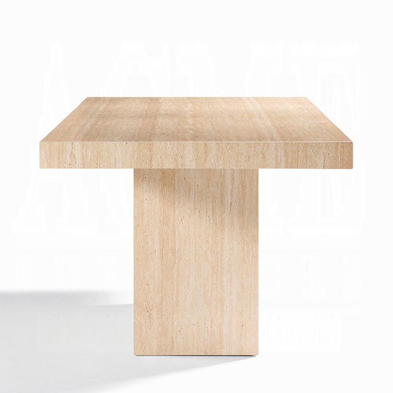 Pia Dining Table, 71 Inch Travertine Top, Fluted Pedestal Base, Brown image number 3