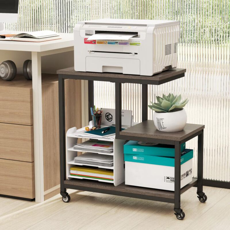 Hivvago G-shaped Side Table 3-Tier Mobile End Table with Open Shelves