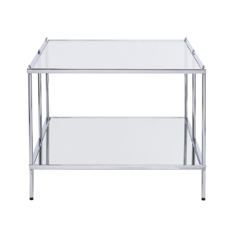 Hivvago 42 Inch  Chrome Glass And Metal Rectangular Mirrored Coffee Table