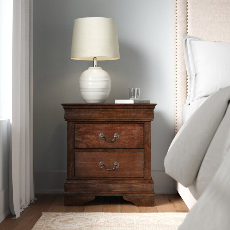 Classic Louis Philippe Style Brown Cherry Finish 1pc Nightstand of 2x Drawers Traditional Design Bedroom Furniture