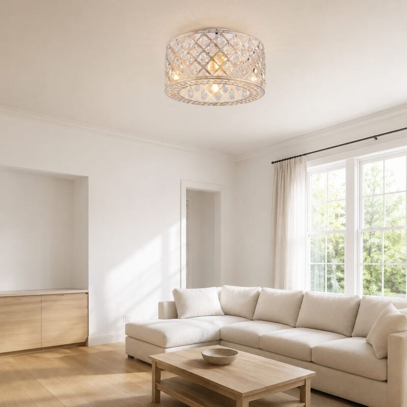 ELEMENT ACE Flush Mount Ceiling Fan with Light Kit, Remote Controlled 6 Speed Reversible DC Motor Chandelier Fan for Bedroom Living Room Dining Room Hallway Use image number 3