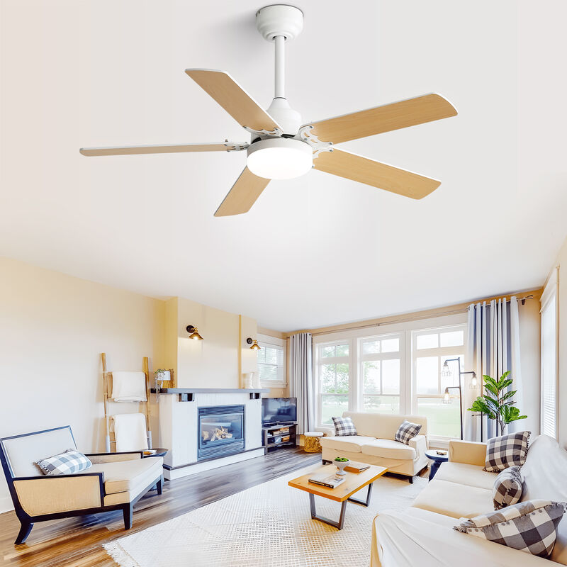 42 Inch Modern Ceiling Fan With LED Light 5 Blades Remote Control Reversible DC Motor White image number 1