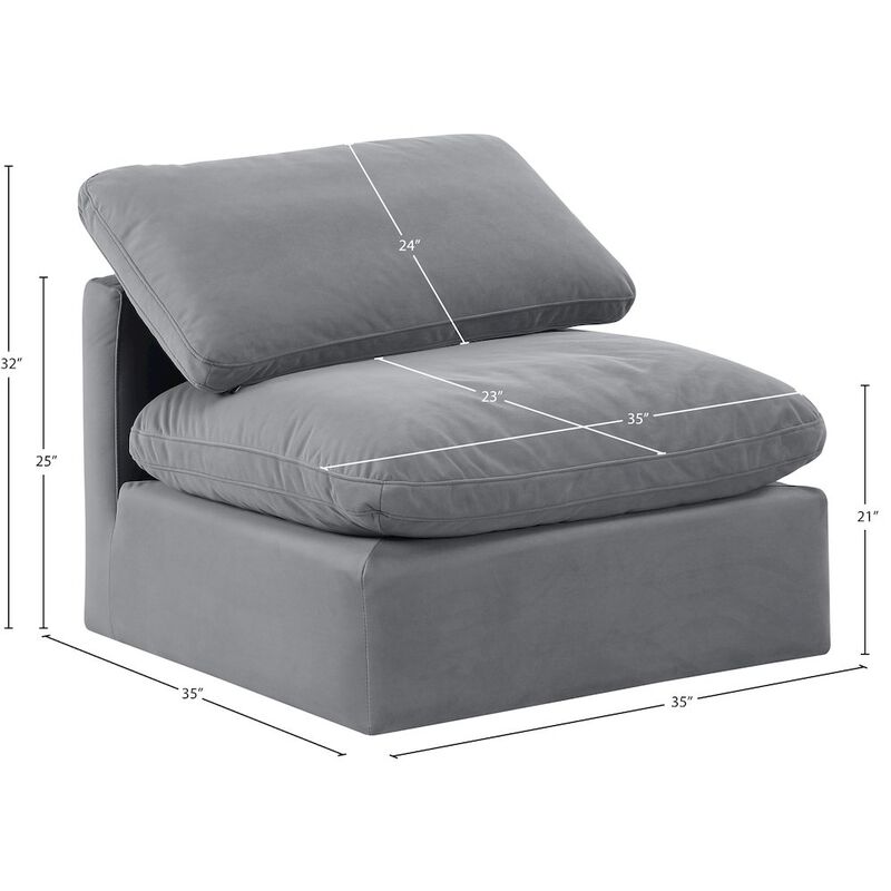 Meridian Furniture Indulge Grey Velvet Armless Chair