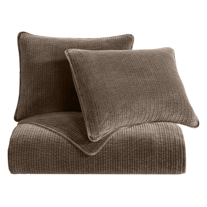 Stonewashed Brown Cotton Velvet King Quilt Set