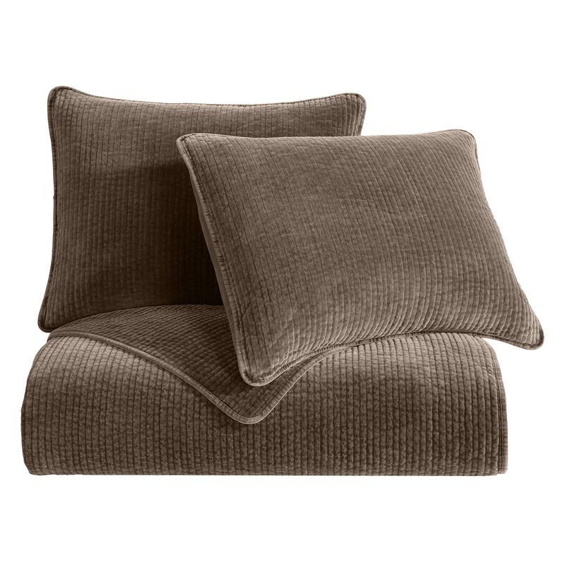 Stonewashed Brown Cotton Velvet King Quilt Set image number 0