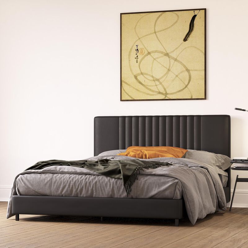 Rio Faux Leather Upholstered Bed, Queen, Black