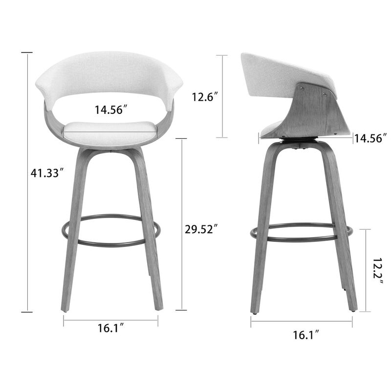 Glamour Home Berkeley Beige Upholstered Fabric Bar Stool with Natural Wood Accent Legs
