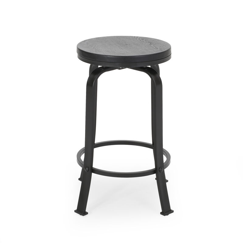 Streamdale Modern Industrial Swivel Counter Stool with Faux Wood Seat